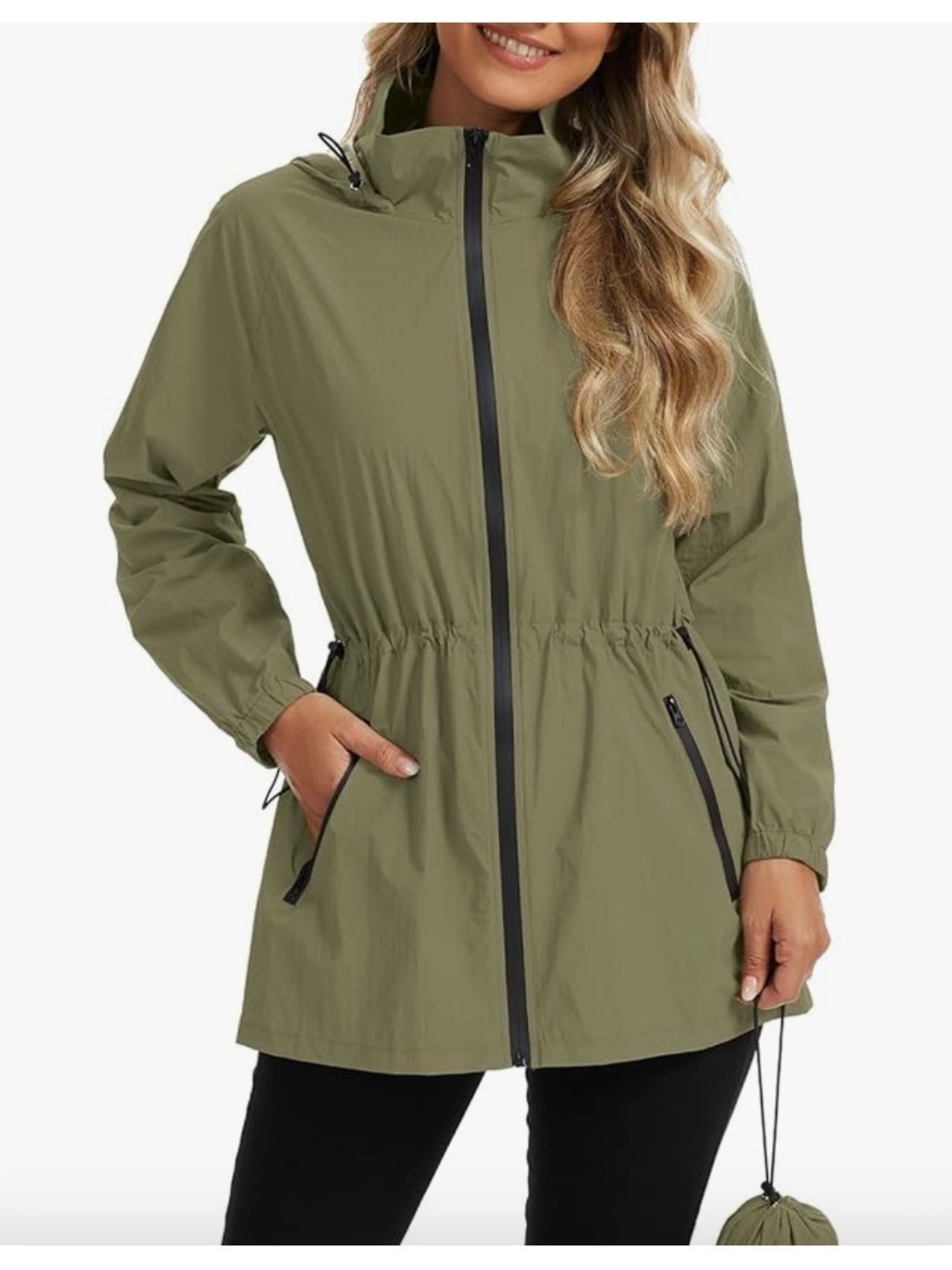 Women’s army, green Hooded raincoat Jacket - Lightweight Outdoor Shell 1239